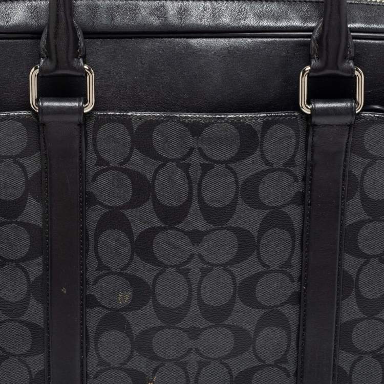 Pre Owned Coach Black Signature Coated Canvas and Leather Perry Slim Laptop Bag