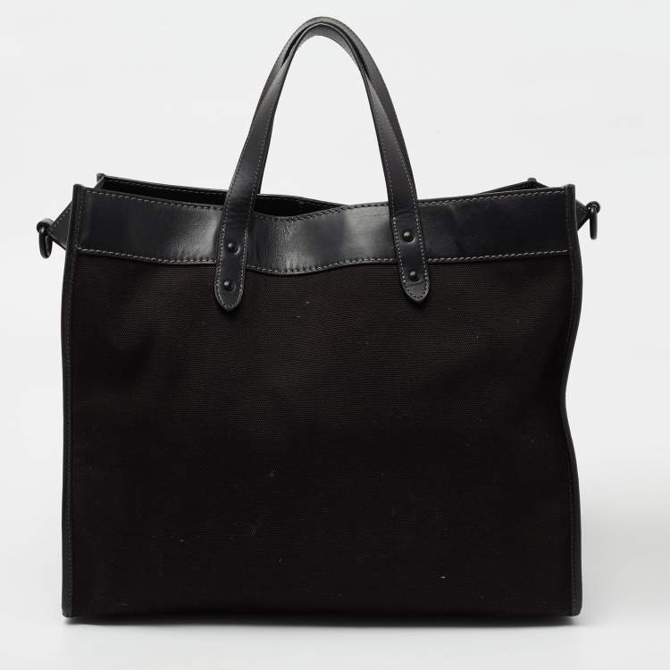 Pre Owned Coach Black Canvas And Leather With Coach Badge Field 40 Tote