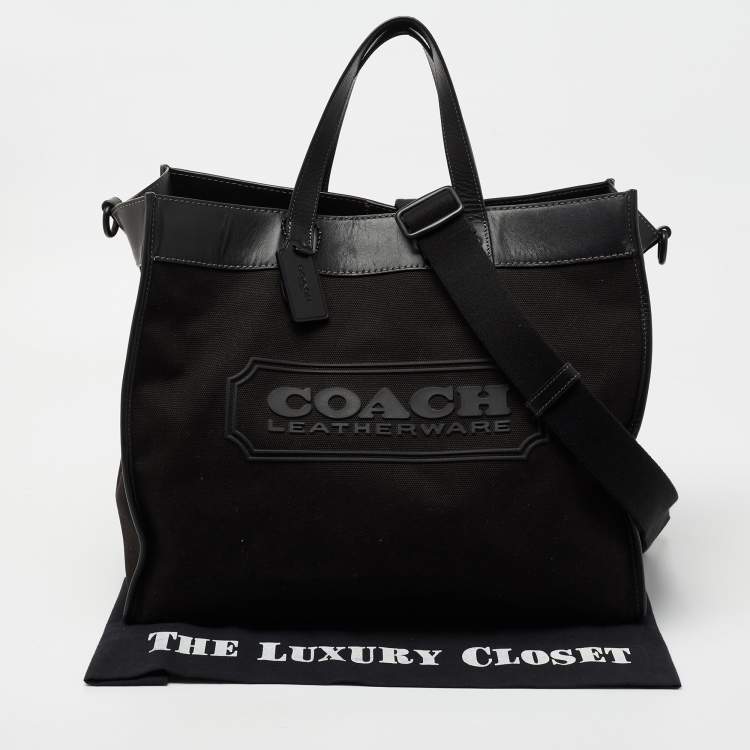 Pre Owned Coach Black Canvas And Leather With Coach Badge Field 40 Tote