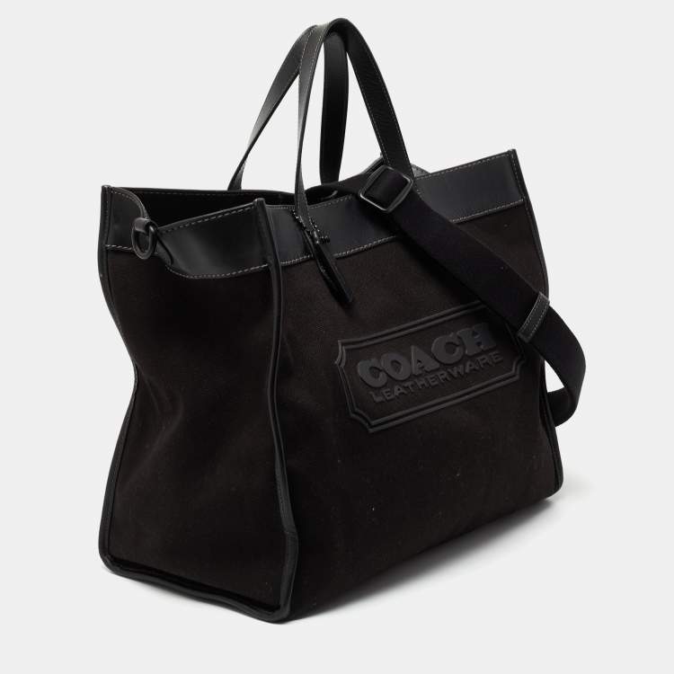Pre Owned Coach Black Canvas And Leather With Coach Badge Field 40 Tote