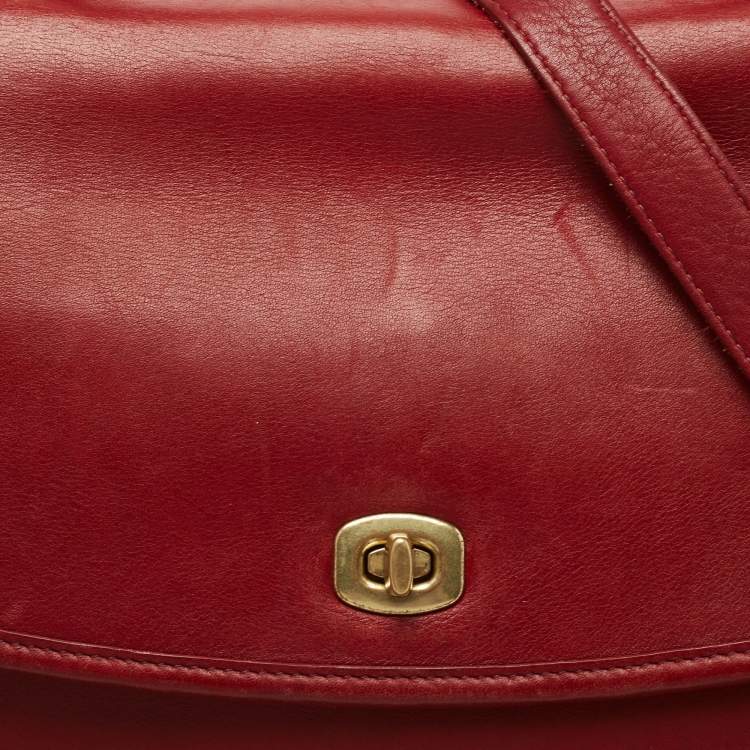 Pre Owned Coach Red Leather Lexington Briefcase Bag
