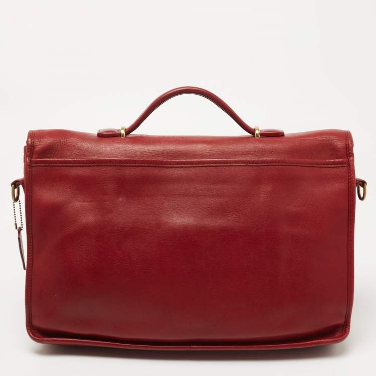 Pre Owned Coach Red Leather Lexington Briefcase Bag
