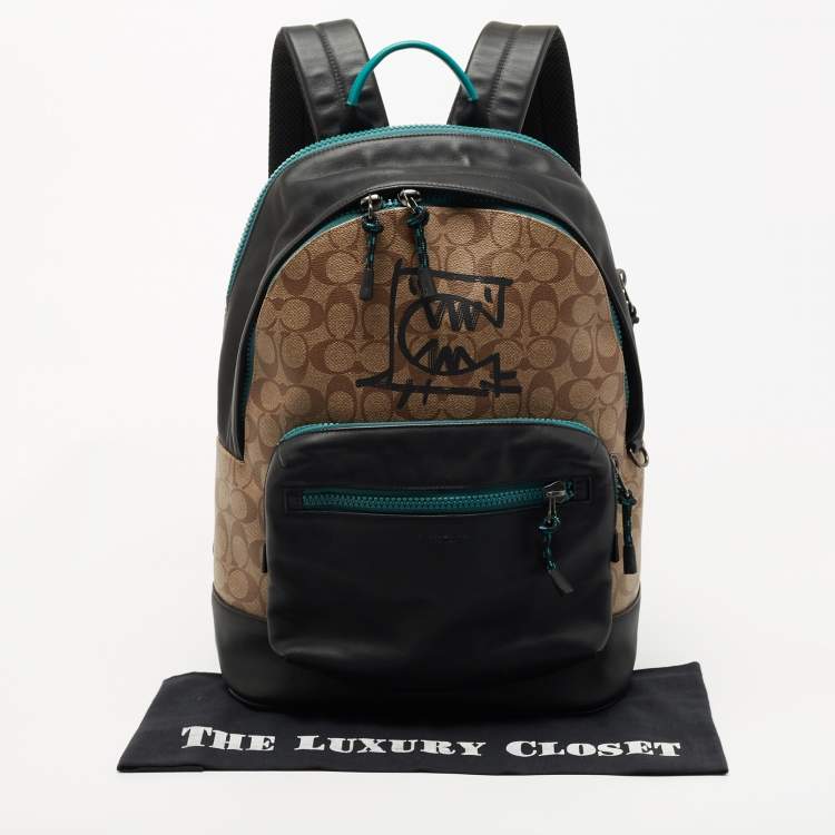 Pre Owned Coach Multicolor Signature Coated Canvas and Leather West Backpack 