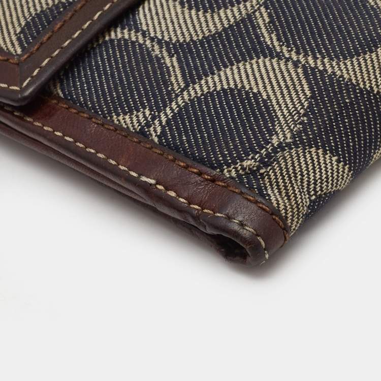 Pre Owned Coach Brown/Blue Signature Denim and Leather French Flap Compact