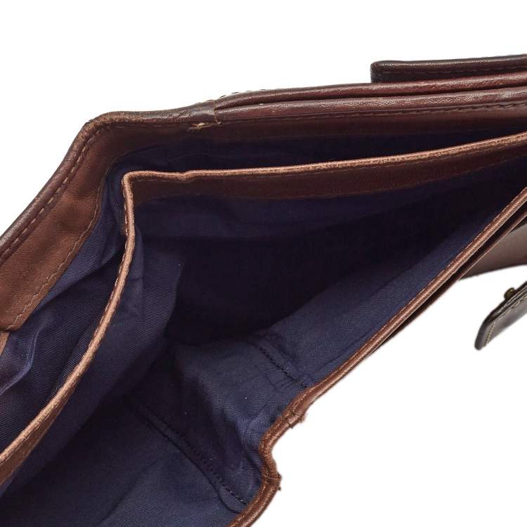 Pre Owned Coach Brown/Blue Signature Denim and Leather French Flap Compact