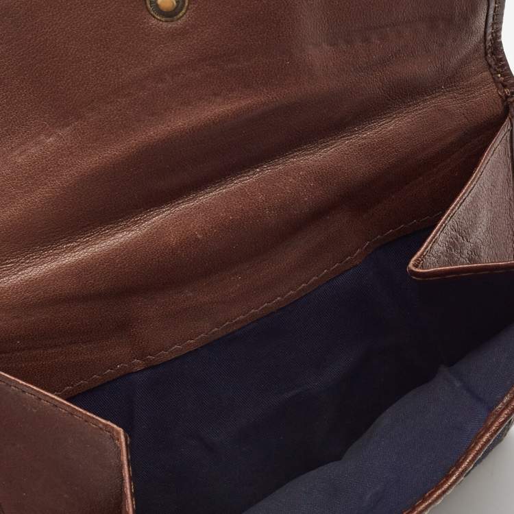 Pre Owned Coach Brown/Blue Signature Denim and Leather French Flap Compact