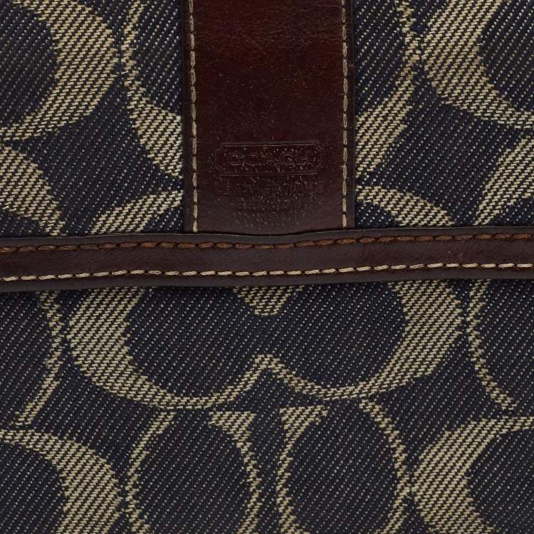 Pre Owned Coach Brown/Blue Signature Denim and Leather French Flap Compact
