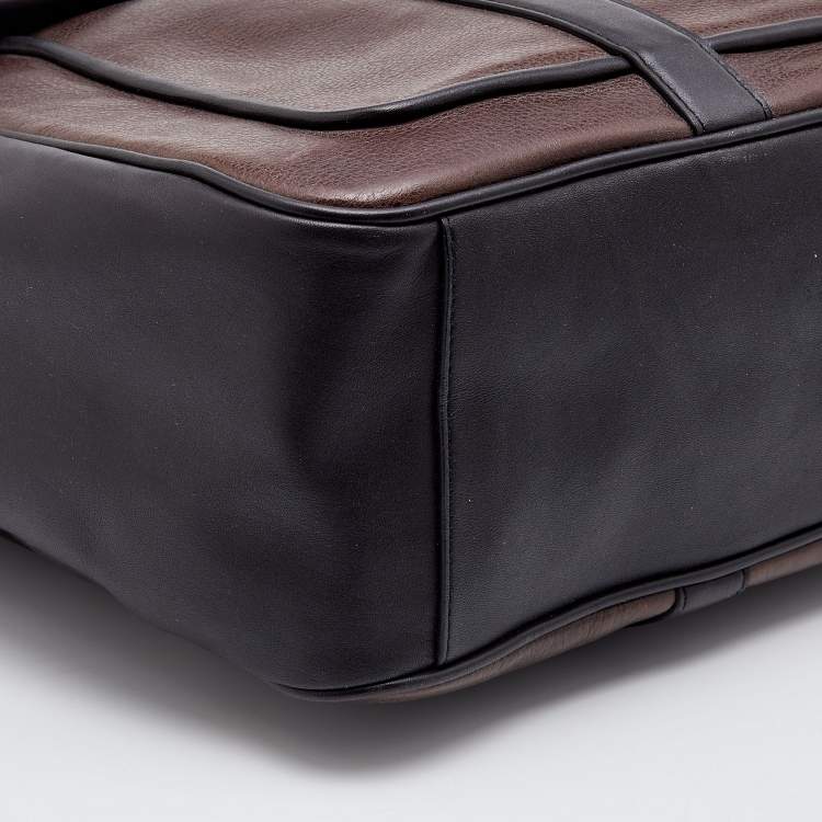 Pre Owned Coach Two Tone Dark Brown Leather Commuter Briefcase 