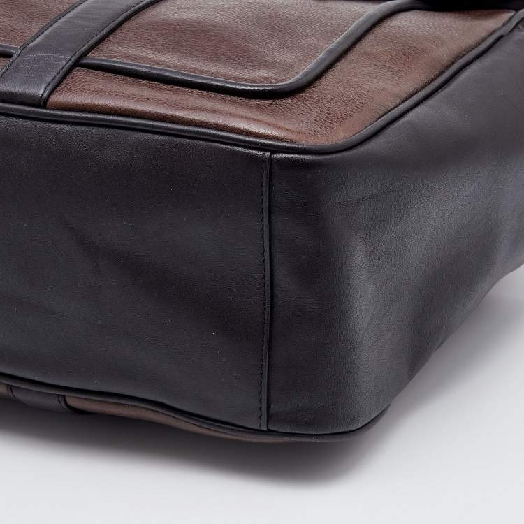 Pre Owned Coach Two Tone Dark Brown Leather Commuter Briefcase 