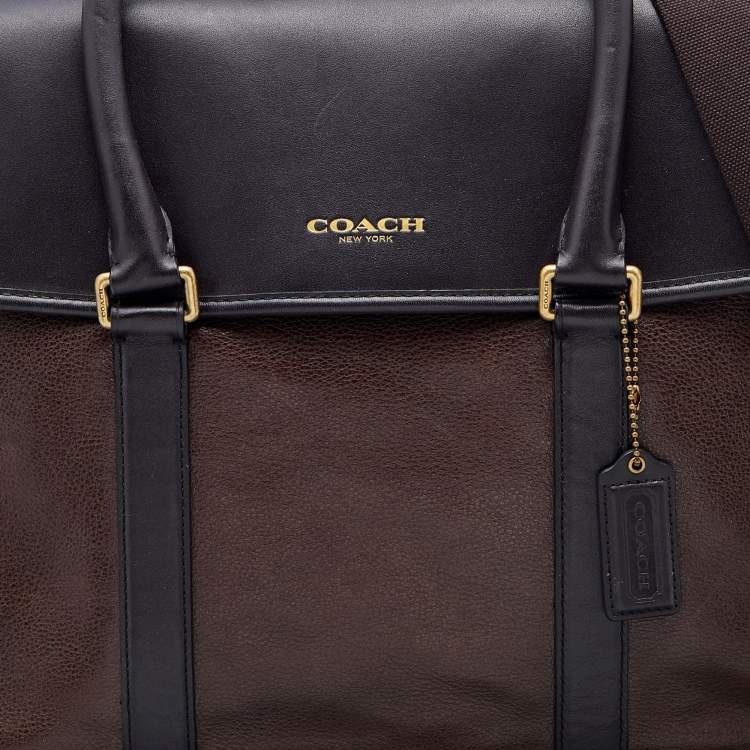 Pre Owned Coach Two Tone Dark Brown Leather Commuter Briefcase 