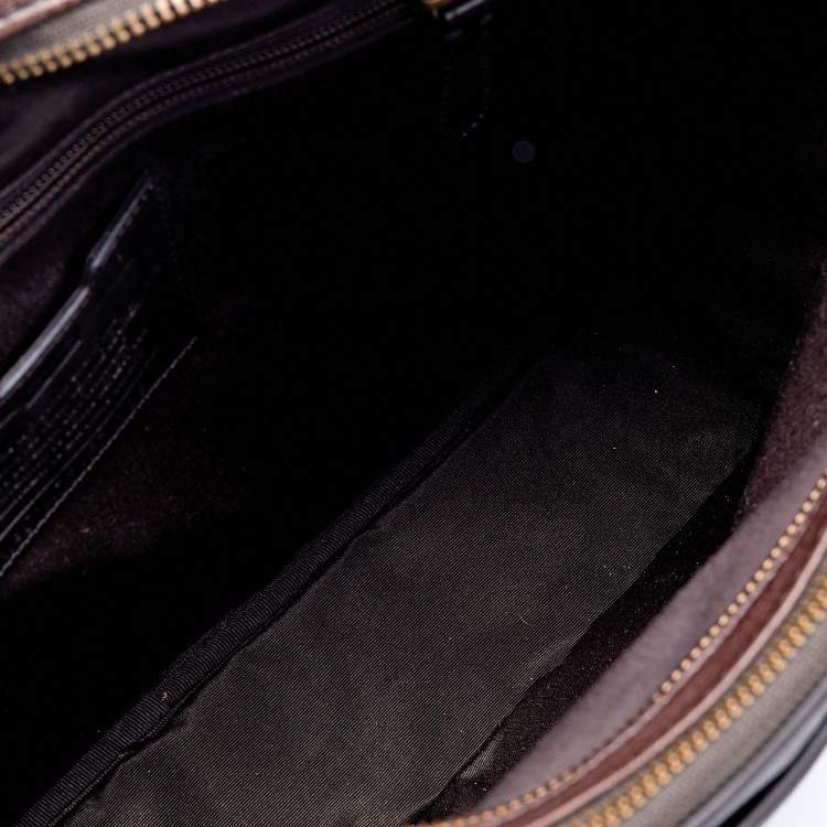 Pre Owned Coach Two Tone Dark Brown Leather Commuter Briefcase 
