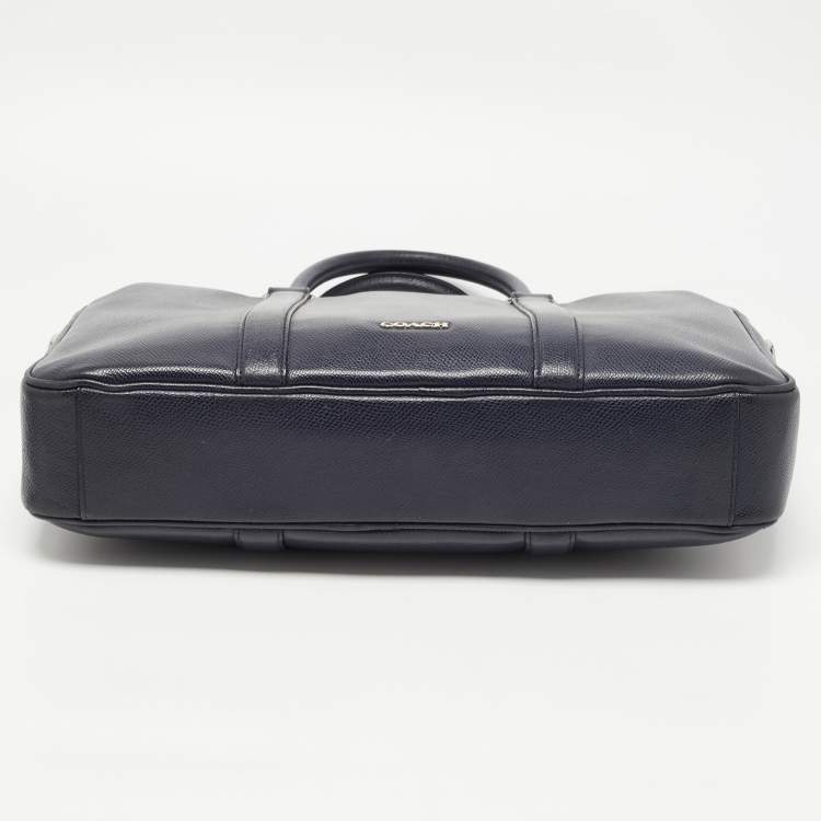 Pre Owned Coach Dark Blue Leather Perry Slim Laptop Bag