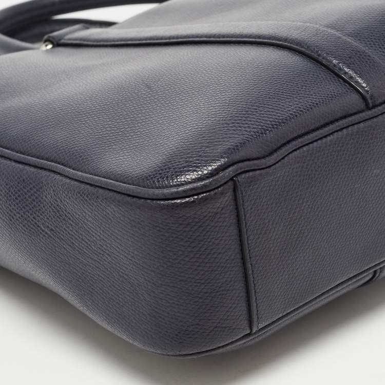 Pre Owned Coach Dark Blue Leather Perry Slim Laptop Bag