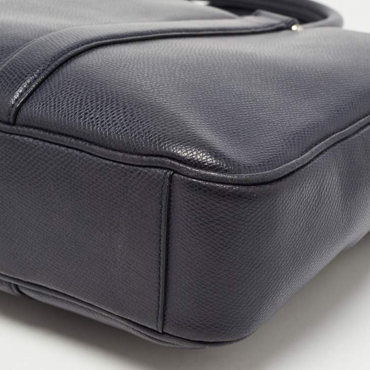 Pre Owned Coach Dark Blue Leather Perry Slim Laptop Bag