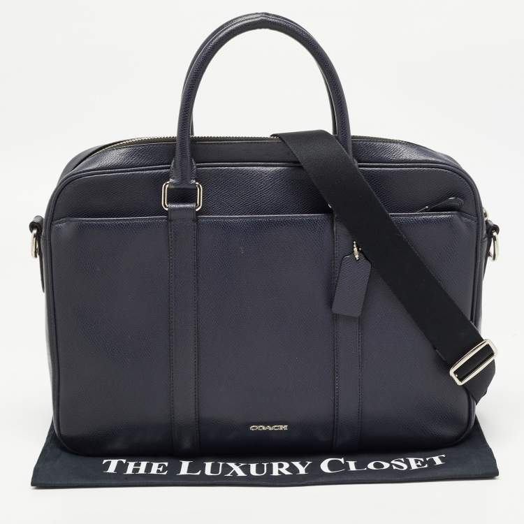 Pre Owned Coach Dark Blue Leather Perry Slim Laptop Bag