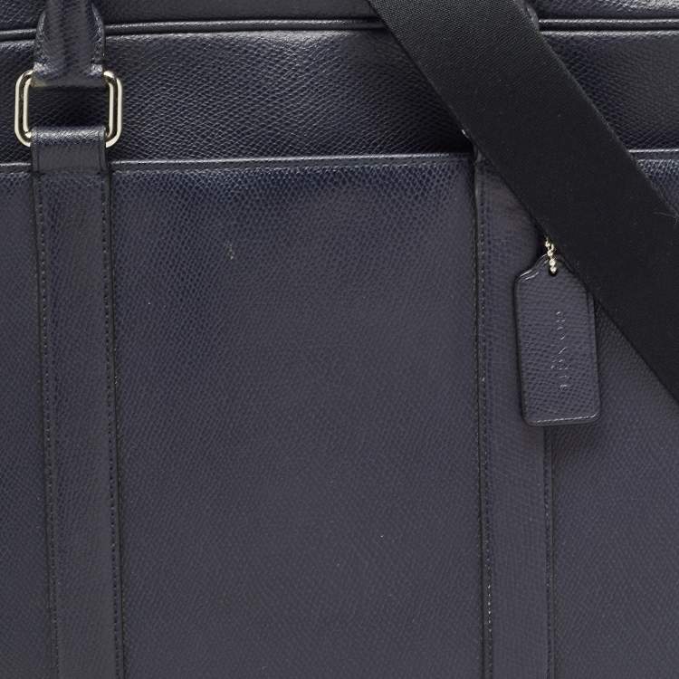 Pre Owned Coach Dark Blue Leather Perry Slim Laptop Bag