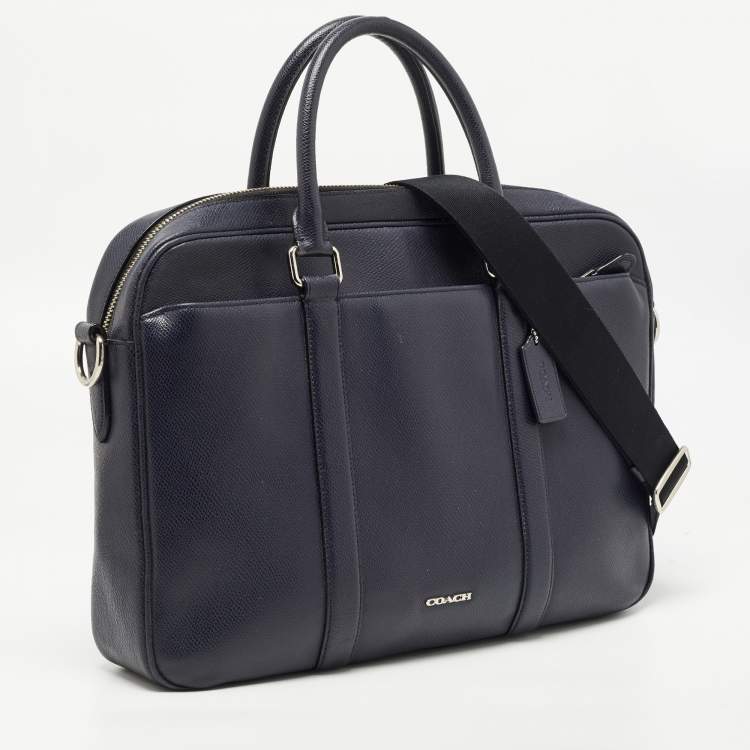 Pre Owned Coach Dark Blue Leather Perry Slim Laptop Bag