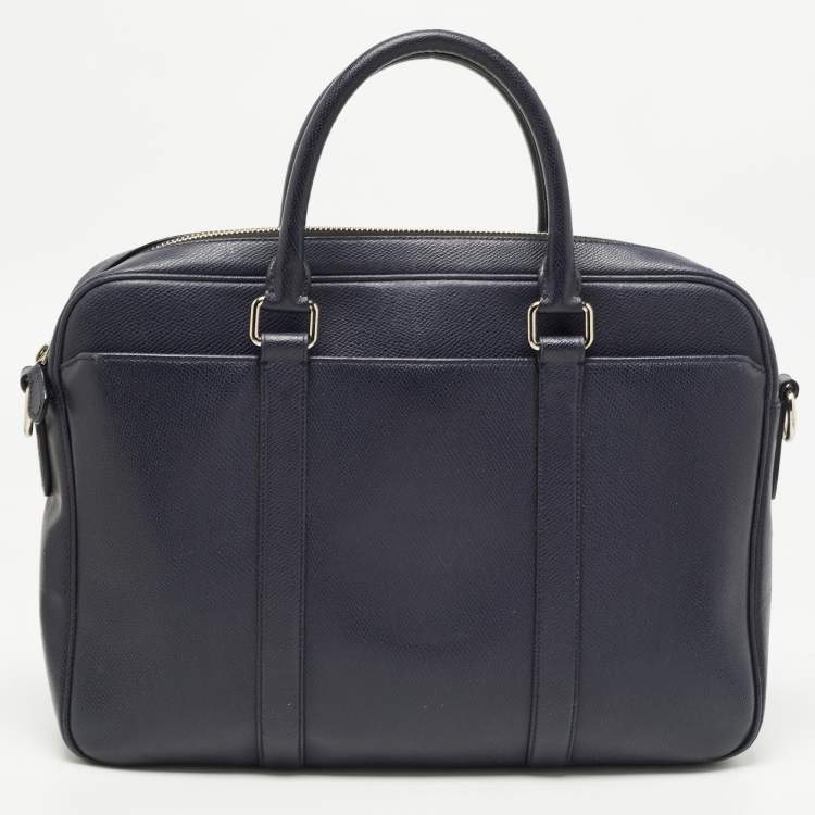 Pre Owned Coach Dark Blue Leather Perry Slim Laptop Bag