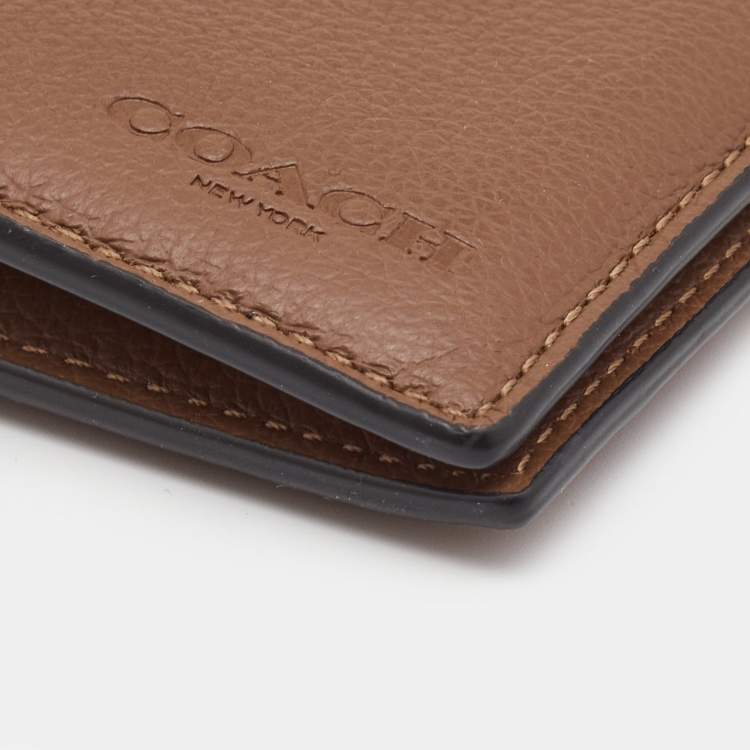 Pre Owned Coach Brown Leather Bifold Compact Wallet