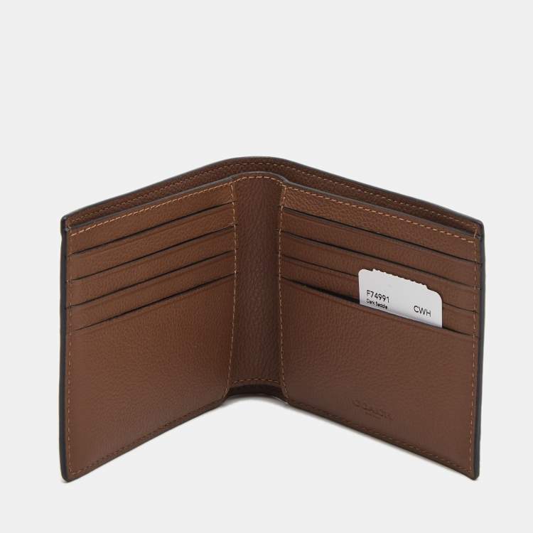 Pre Owned Coach Brown Leather Bifold Compact Wallet