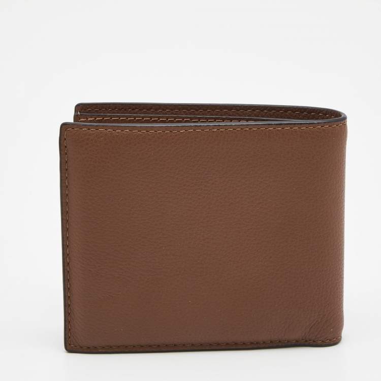Pre Owned Coach Brown Leather Bifold Compact Wallet