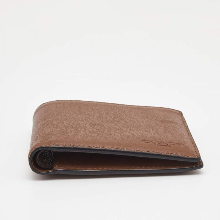 Pre Owned Coach Brown Leather Bifold Compact Wallet