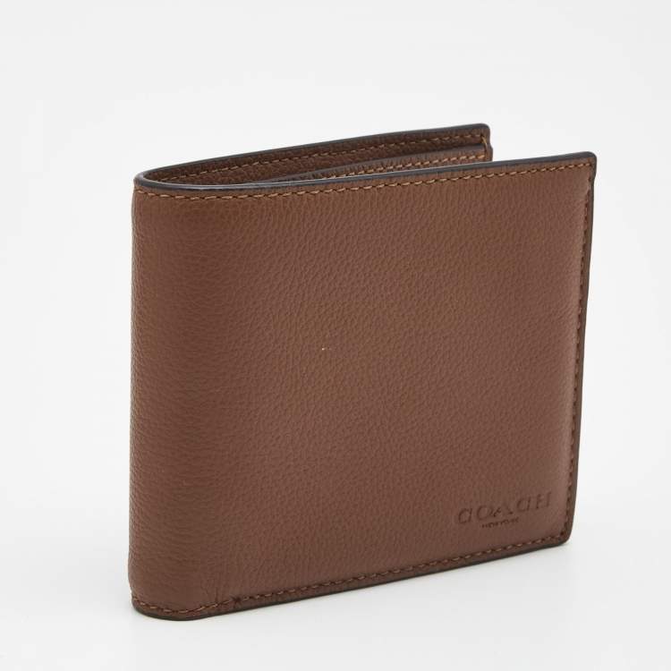 Pre Owned Coach Brown Leather Bifold Compact Wallet