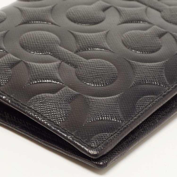 Pre Owned Coach Black Signature Embossed Leather Breast Pocket Long Wallet