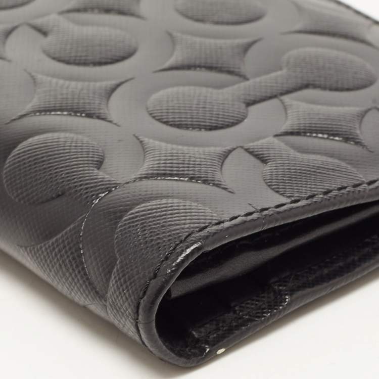 Pre Owned Coach Black Signature Embossed Leather Breast Pocket Long Wallet