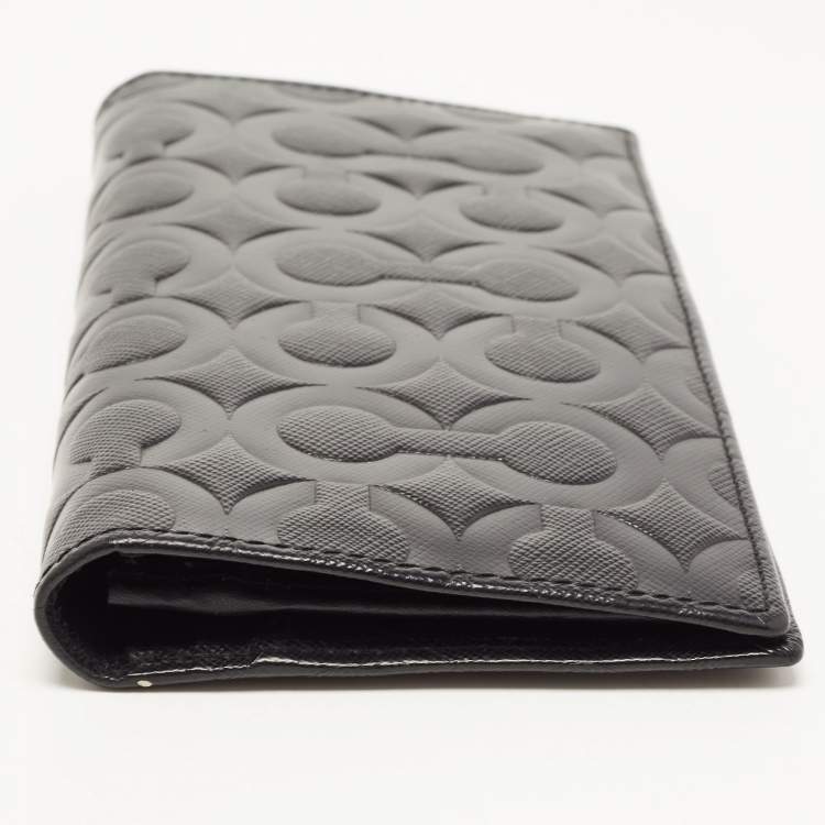 Pre Owned Coach Black Signature Embossed Leather Breast Pocket Long Wallet
