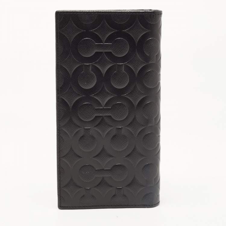Pre Owned Coach Black Signature Embossed Leather Breast Pocket Long Wallet
