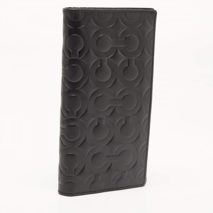 Pre Owned Coach Black Signature Embossed Leather Breast Pocket Long Wallet