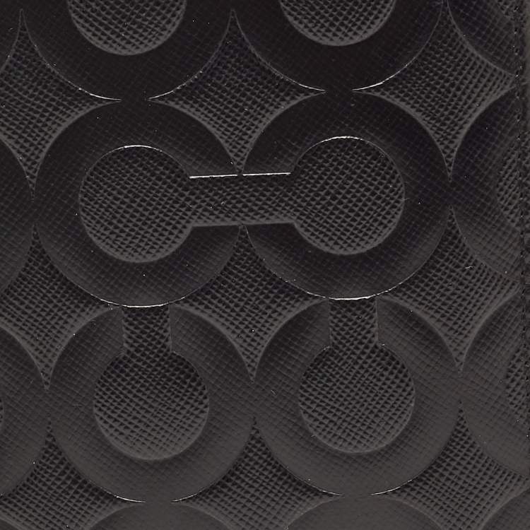 Pre Owned Coach Black Signature Embossed Leather Breast Pocket Long Wallet