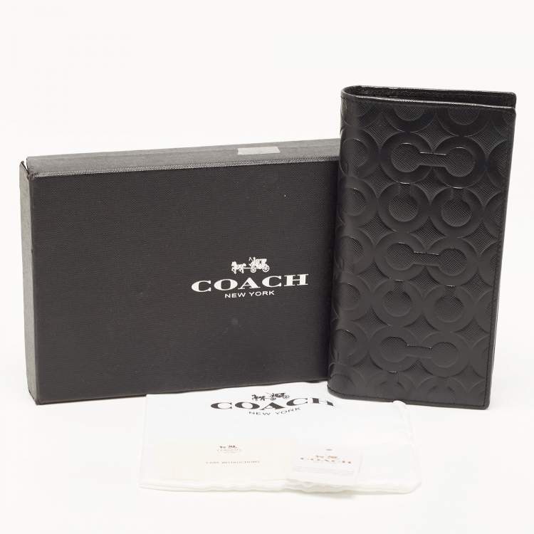 Pre Owned Coach Black Signature Embossed Leather Breast Pocket Long Wallet