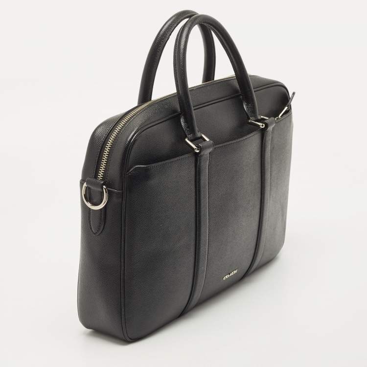 Pre Owned Coach Black Leather Perry Slim Laptop Bag