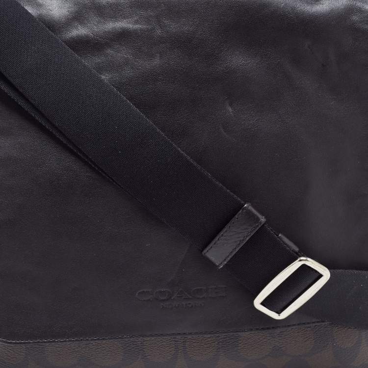Pre Owned Coach Black/Brown Signature Coated Canvas and Leather Charles Messenger Bag