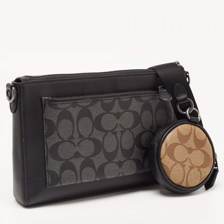 Pre Owned Coach Black/Grey Leather and Signature Coated Canvas Holden Crossbody Bag