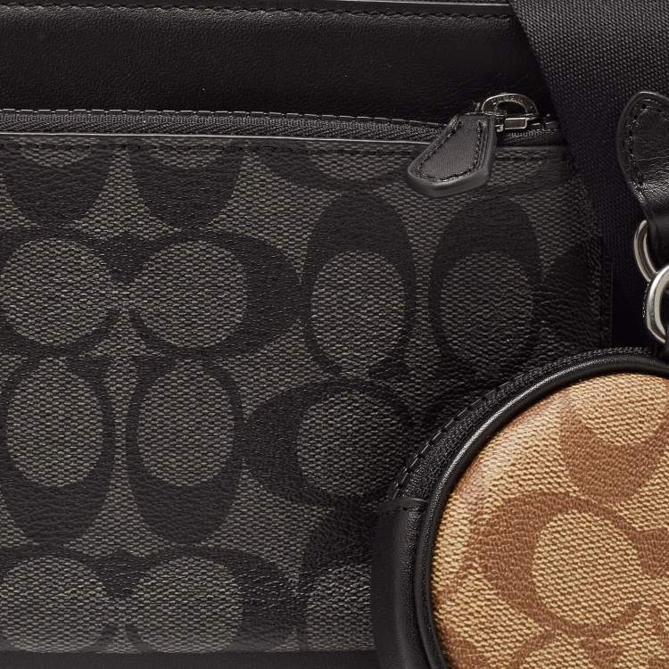 Pre Owned Coach Black/Grey Leather and Signature Coated Canvas Holden Crossbody Bag