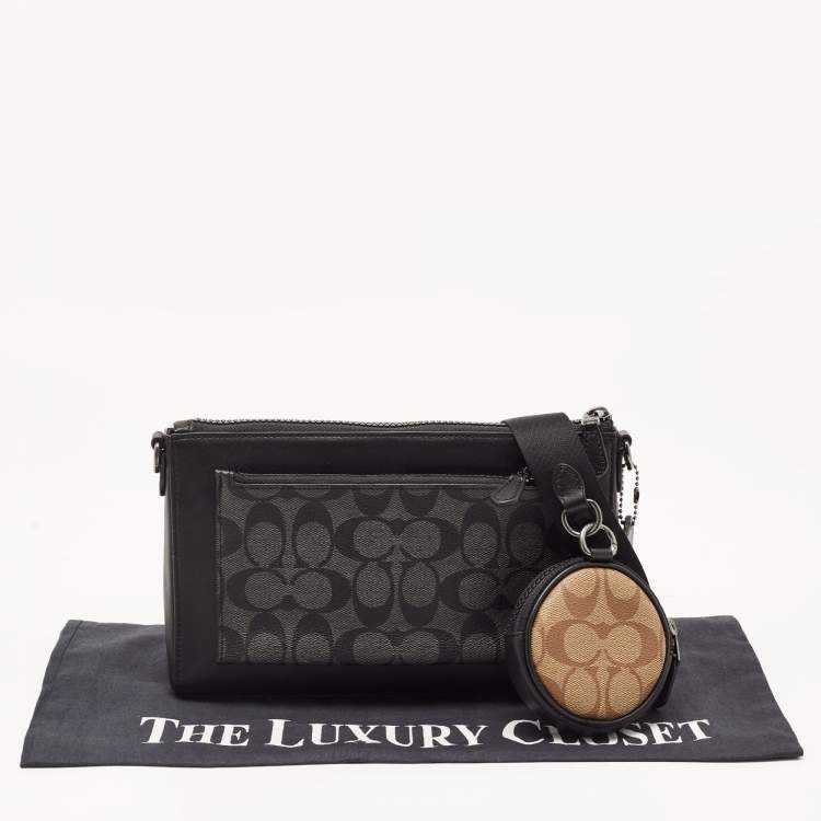 Pre Owned Coach Black/Grey Leather and Signature Coated Canvas Holden Crossbody Bag