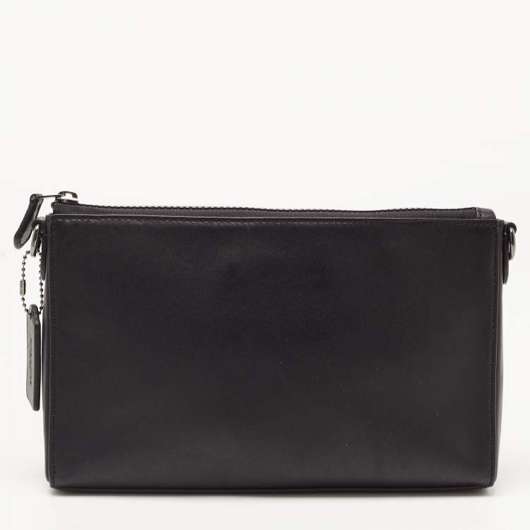 Pre Owned Coach Black/Grey Leather and Signature Coated Canvas Holden Crossbody Bag