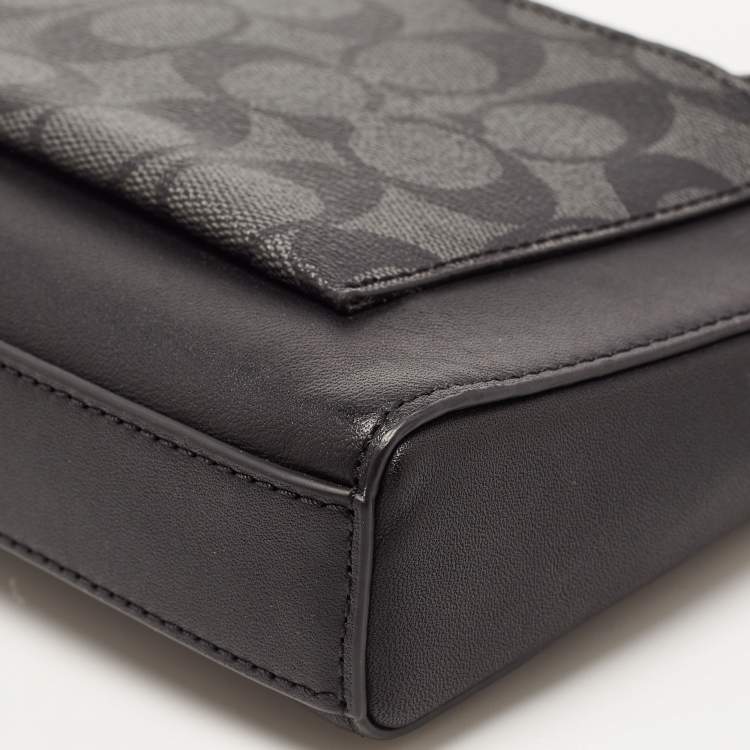 Pre Owned Coach Black/Grey Leather and Signature Coated Canvas Holden Crossbody Bag
