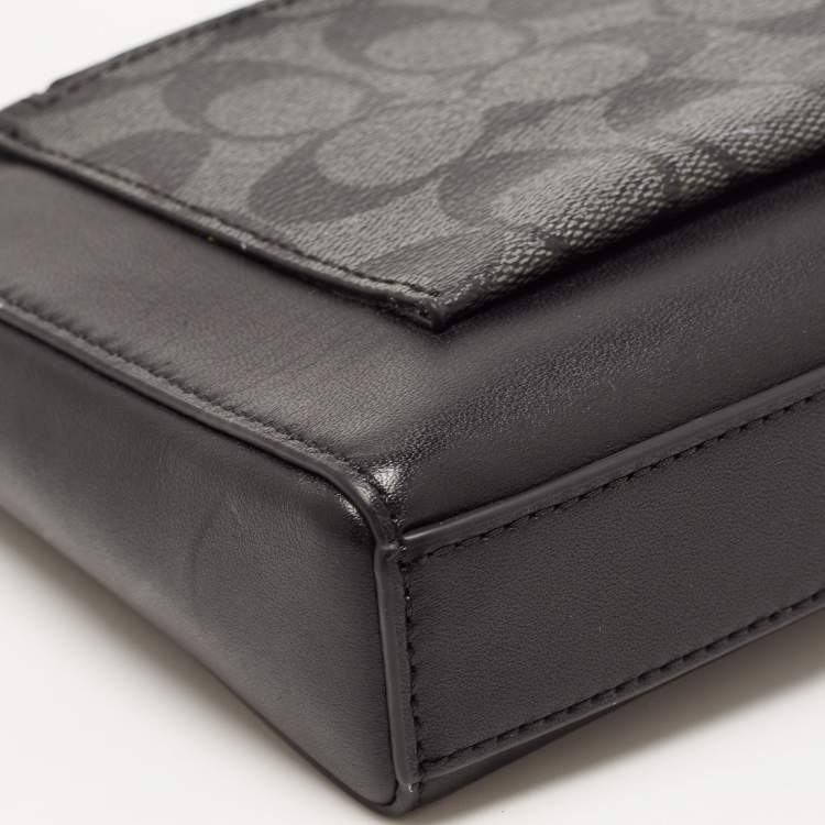 Pre Owned Coach Black/Grey Leather and Signature Coated Canvas Holden Crossbody Bag