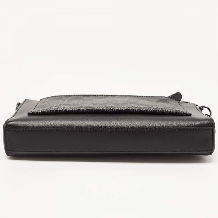 Pre Owned Coach Black/Grey Leather and Signature Coated Canvas Holden Crossbody Bag