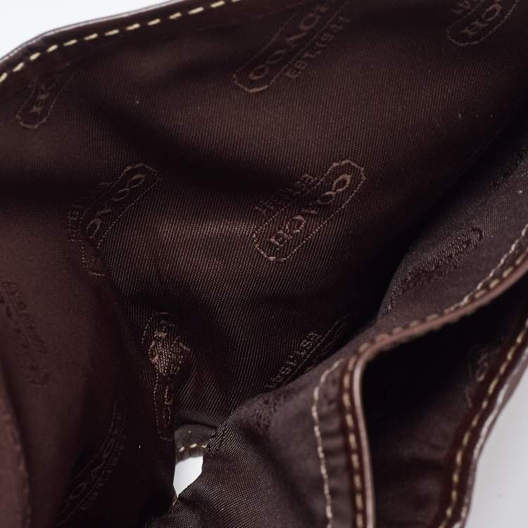 Pre Owned Coach Beige/Brown Signature Canvas Compact Bifold Wallet    