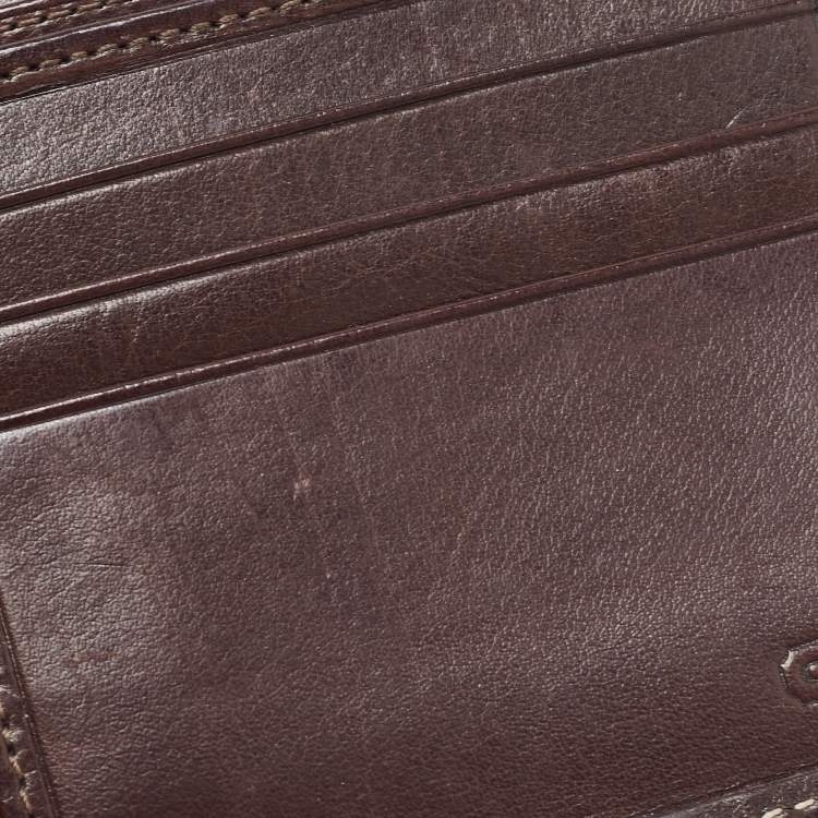 Pre Owned Coach Beige/Brown Signature Canvas Compact Bifold Wallet    