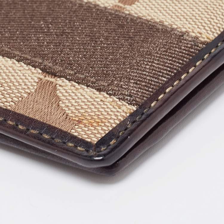 Pre Owned Coach Beige/Brown Signature Canvas Compact Bifold Wallet    