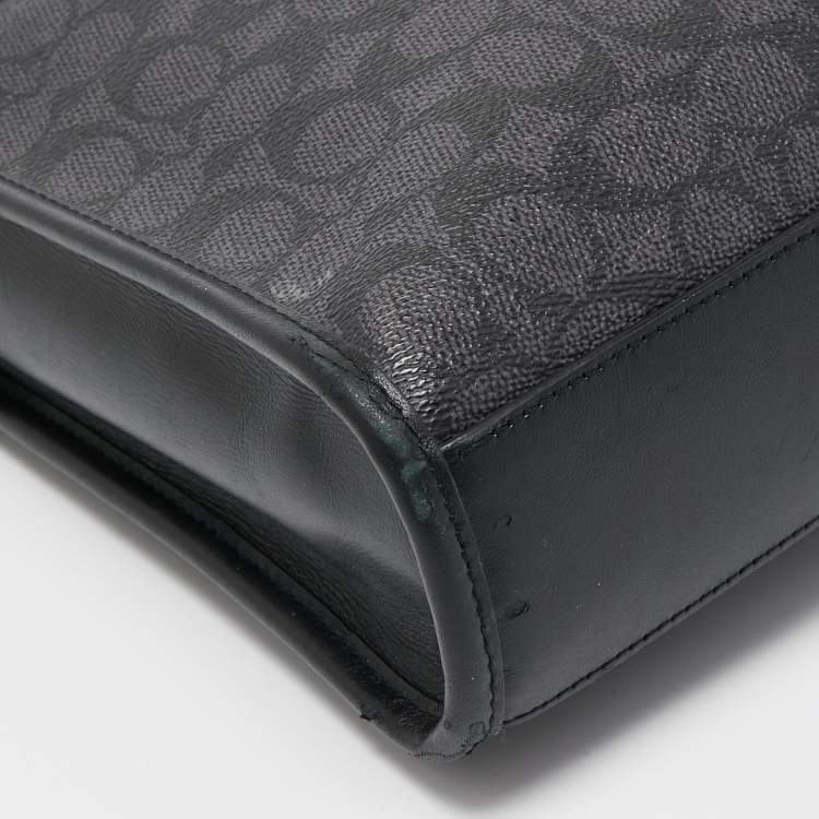 Pre Owned Coach Black Signature Coated Canvas and Leather Gotham Laptop Bag