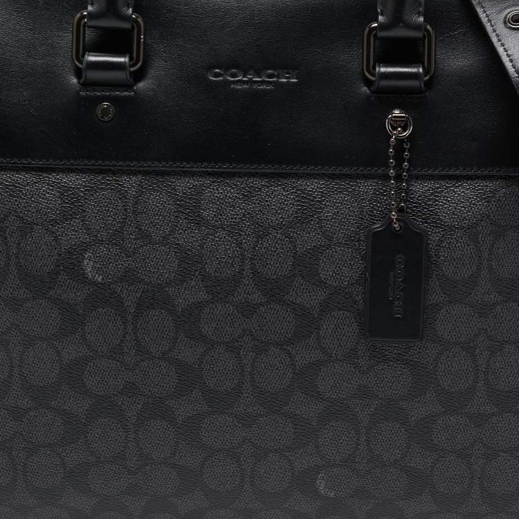 Pre Owned Coach Black Signature Coated Canvas and Leather Gotham Laptop Bag