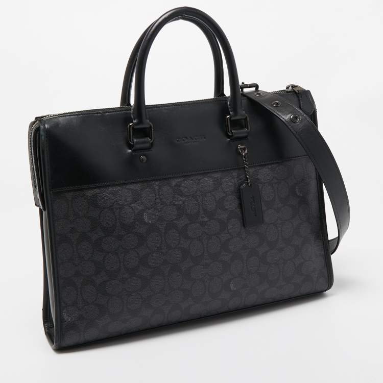 Pre Owned Coach Black Signature Coated Canvas and Leather Gotham Laptop Bag