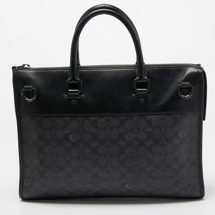 Pre Owned Coach Black Signature Coated Canvas and Leather Gotham Laptop Bag